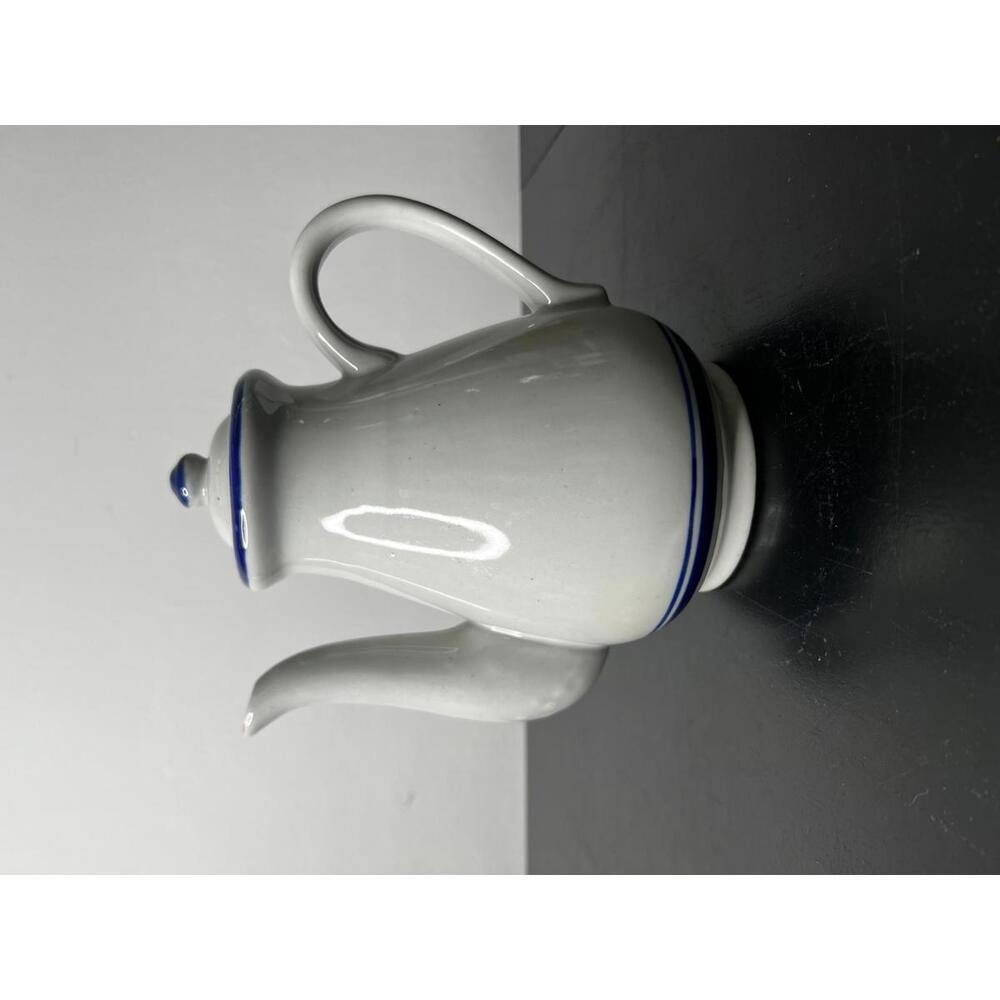 Farmhouse Tan and Blue Stripe‎ Pitcher with a lid